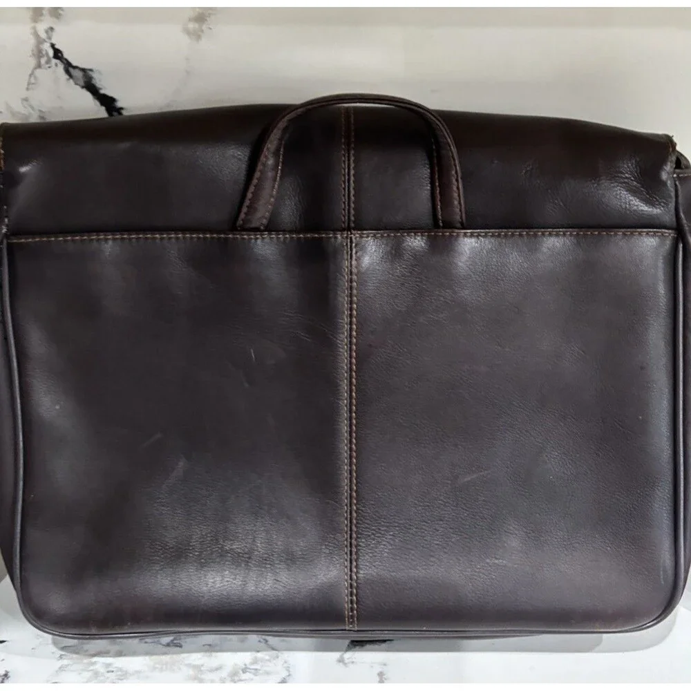 Kenneth Cole Reaction Brown Leather Large Messenger Bag Office School Business